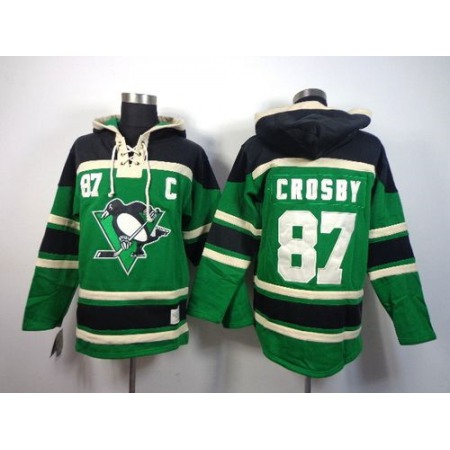 Penguins #87 Sidney Crosby Green St. Patrick's Day McNary Lace Hoodie Stitched NHL Jersey
