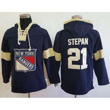 Rangers #21 Derek Stepan Navy Blue Pullover Hoodie Stitched NHL Jersey