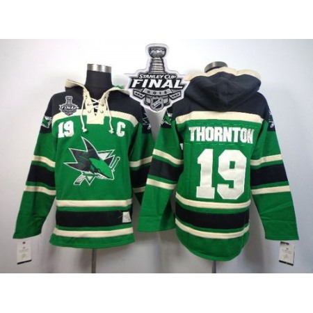 Sharks #19 Joe Thornton Green St. Patrick's Day McNary Lace Hoodie 2016 Stanley Cup Final Patch Stitched NHL Jersey