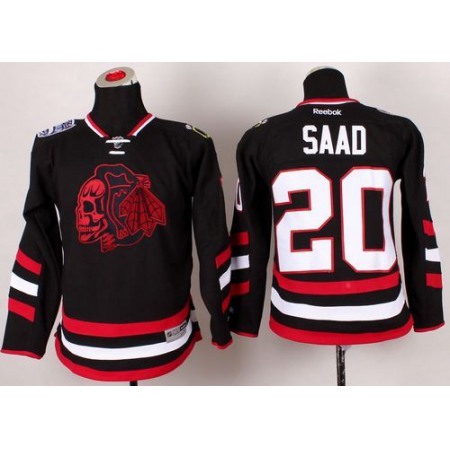 Blackhawks #20 Brandon Saad Black(Red Skull) 2014 Stadium Series Stitched Youth NHL Jersey