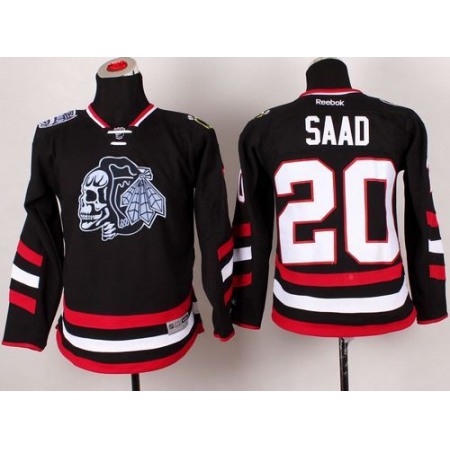 Blackhawks #20 Brandon Saad Black(White Skull) 2014 Stadium Series Stitched Youth NHL Jersey