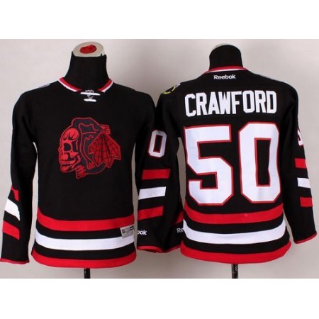 Blackhawks #50 Corey Crawford Black(Red Skull) 2014 Stadium Series Stitched Youth NHL Jersey