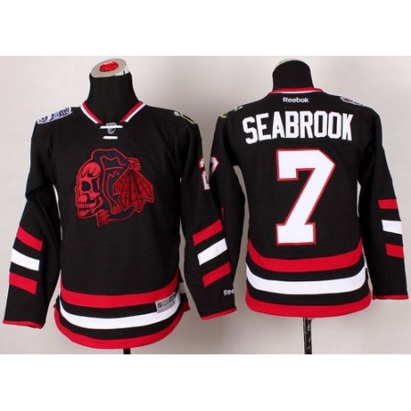 Blackhawks #7 Brent Seabrook Black(Red Skull) 2014 Stadium Series Stitched Youth NHL Jersey