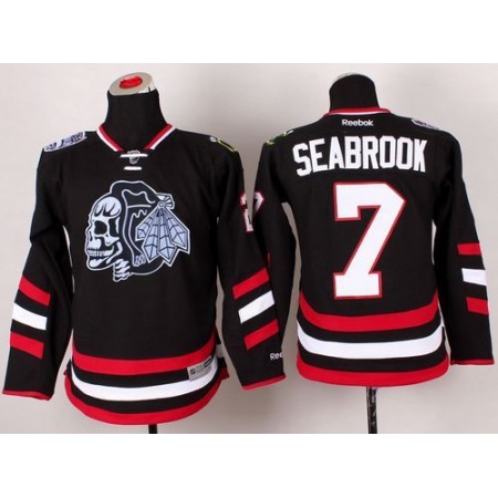Blackhawks #7 Brent Seabrook Black(White Skull) 2014 Stadium Series Stitched Youth NHL Jersey