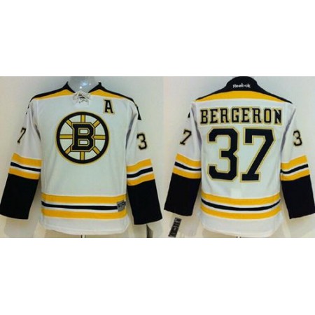 Bruins #37 Patrice Bergeron White Youth Stitched NHL Jersey