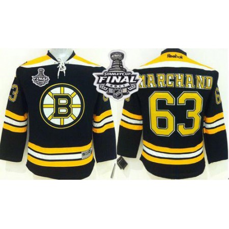Bruins #63 Brad Marchand Black 2011 Stanley Cup Finals Patch Stitched Youth NHL Jersey