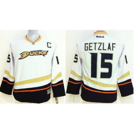 Ducks #15 Ryan Getzlaf White Youth Stitched NHL Jersey
