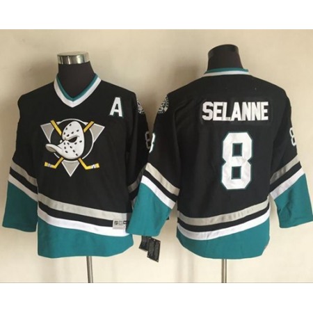 Ducks #8 Teemu Selanne Black CCM Throwback Youth Stitched NHL Jersey