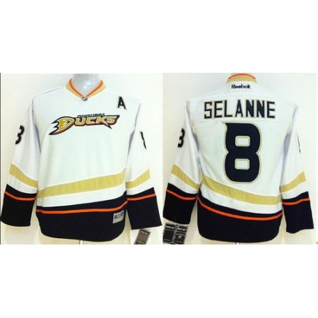 Ducks #8 Teemu Selanne White Youth Stitched NHL Jersey