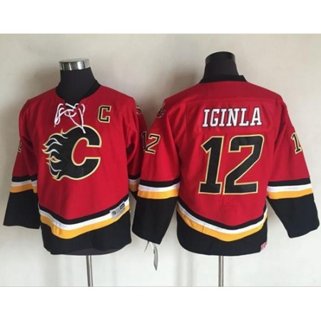 Flames #12 Jarome Iginla Red/Black CCM Throwback Stitched Youth NHL Jersey