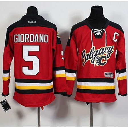 Flames #5 Mark Giordano Red Alternate Stitched Youth NHL Jersey