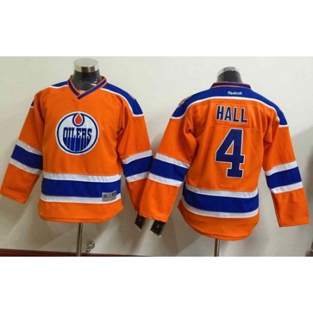 Oilers #4 Taylor Hall Orange Stitched Youth NHL Jersey