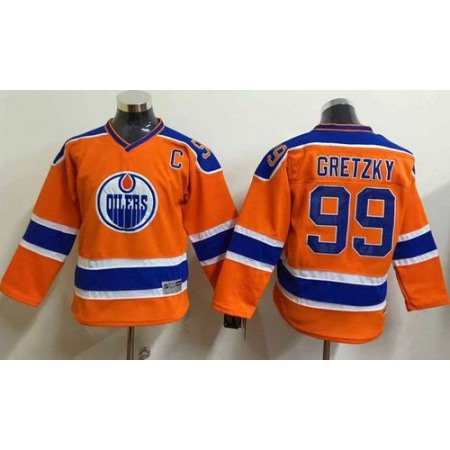 Oilers #99 Wayne Gretzky Orange CCM Throwback Stitched Youth NHL Jersey