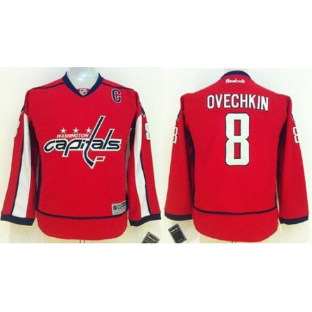 Capitals #8 Alex Ovechkin Red Stitched Youth NHL Jersey