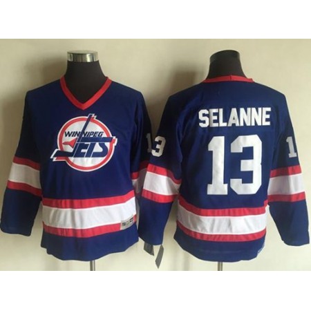 Jets #13 Teemu Selanne Light Blue CCM Throwback Stitched Youth NHL Jersey
