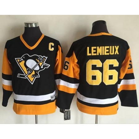 Penguins #66 Mario Lemieux Black CCM Throwback Stitched Youth NHL Jersey