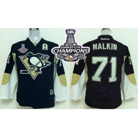 Penguins #71 Evgeni Malkin Black 2016 Stanley Cup Champions Stitched Youth NHL Jersey