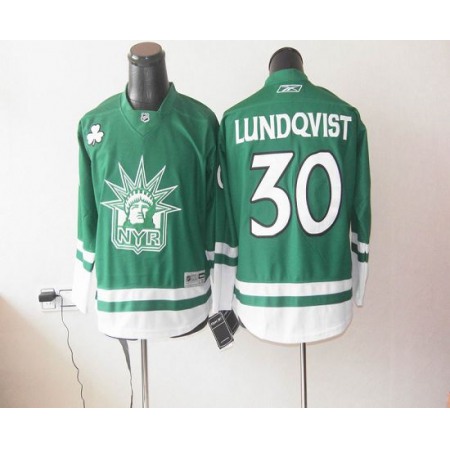 Rangers St Patty's Day #30 Henrik Lundqvist Green Youth Stitched NHL Jersey