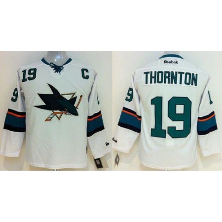 Sharks #19 Joe Thornton White Stitched Youth NHL Jersey