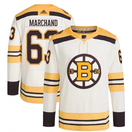 Men's Boston Bruins #63 Brad Marchand Cream 100th Anniversary Stitched Jersey