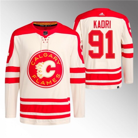 Men's Calgary Flames #91 Nazem Kadri 2023 Cream Classic Primegreen Stitched Jersey