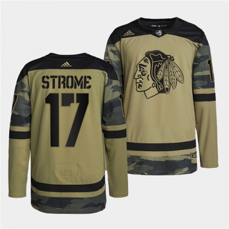 Men's Chicago Blackhawks #17 Dylan Strome 2022 Camo Military Appreciation Night White Stitched Jersey