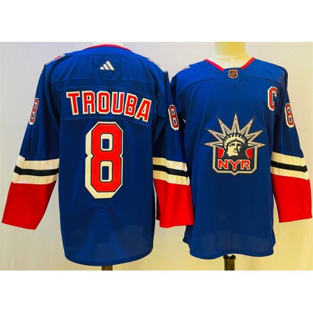 Men's New York Rangers #8 Jacob Trouba Blue 2022-23 Reverse Retro Stitched Jersey