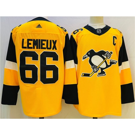 Men's Pittsburgh Penguins #66 Mario Lemieux Gold Stitched NHL Jersey