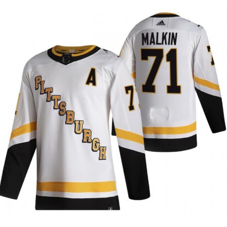 Men's Pittsburgh Penguins #71 Evgeni Malkin 2021 Reverse Retro White Stitched NHL Jersey