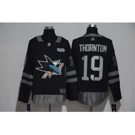 San Jose Sharks #19 Joe Thornton Black Men's 1917-2017 100th Anniversary Stitched NHL Jersey
