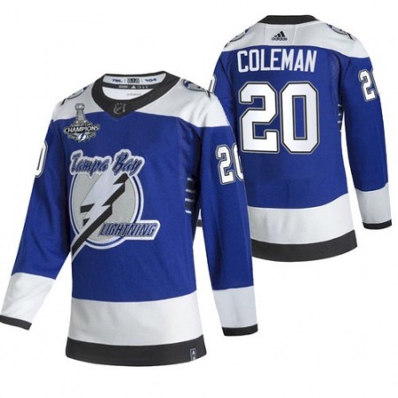 Men's Tampa Bay Lightning #20 Blake Coleman 2021 Blue Stanley Cup Champions Reverse Retro Stitched Jersey