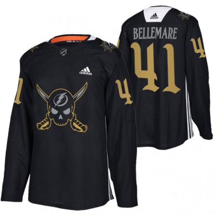 Men's Tampa Bay Lightning #41 Pierre-Edouard Bellemare Black Gasparilla inspired Pirate-themed Warmup Stitched Jersey