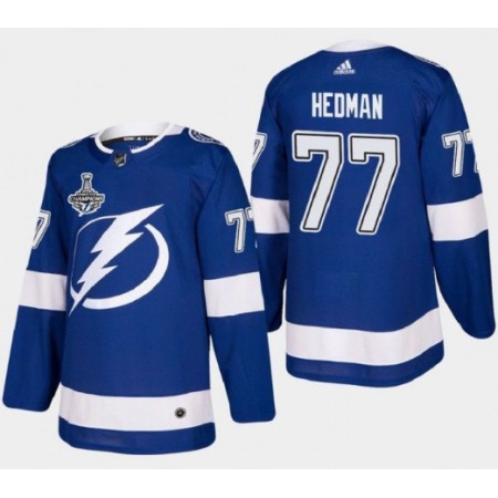 Men's Tampa Bay Lightning #77 Victor Hedman 2021 Stanley Cup Champions Stitched Jersey