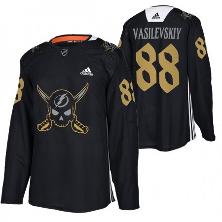 Men's Tampa Bay Lightning #88 Andrei Vasilevskiy Black Gasparilla inspired Pirate-themed Warmup Stitched Jersey