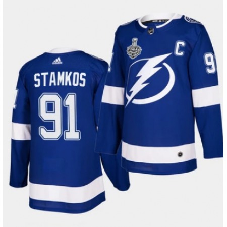 Men's Tampa Bay Lightning #91 Steven Stamkos Blue Stanley Cup Finals Blue Stitched Jersey
