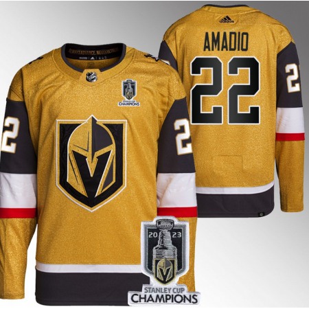 Men's Vegas Golden Knights #22 Michael Amadio Gold 2023 Stanley Cup Champions Stitched Jersey