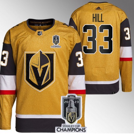 Men's Vegas Golden Knights #33 Adin Hill Gold 2023 Stanley Cup Champions Stitched Jersey