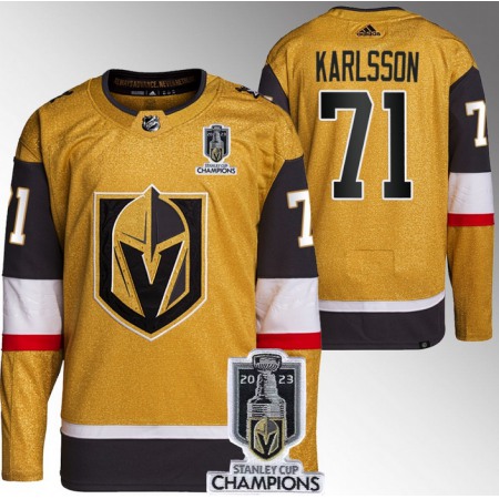 Men's Vegas Golden Knights #71 William Karlsson Gold 2023 Stanley Cup Champions Stitched Jersey