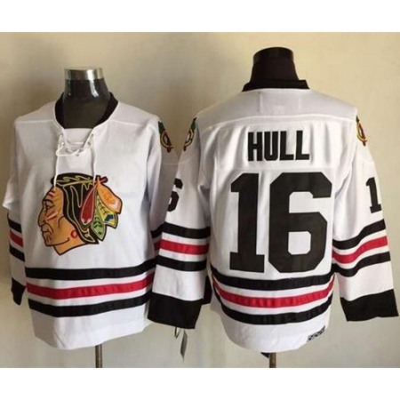 Blackhawks #16 Bobby Hull White CCM Throwback Stitched NHL Jersey