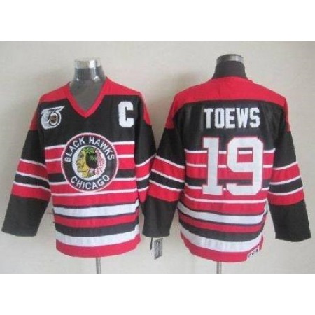 Blackhawks #19 Jonathan Toews Red/Black 75TH CCM Stitched NHL Jersey