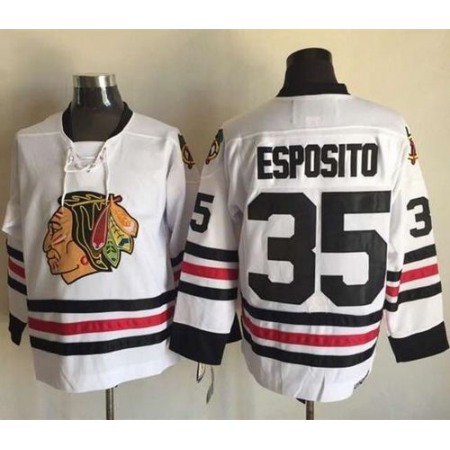 Blackhawks #35 Tony Esposito White CCM Throwback Stitched NHL Jersey