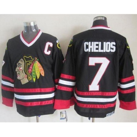 Blackhawks #7 Chris Chelios Black CCM Throwback Stitched NHL Jersey