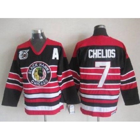 Blackhawks #7 Chris Chelios Red/Black 75TH CCM Stitched NHL Jersey