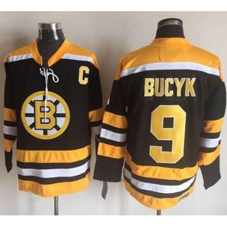 Bruins #9 Johnny Bucyk Black/Yellow CCM Throwback New Stitched NHL Jersey
