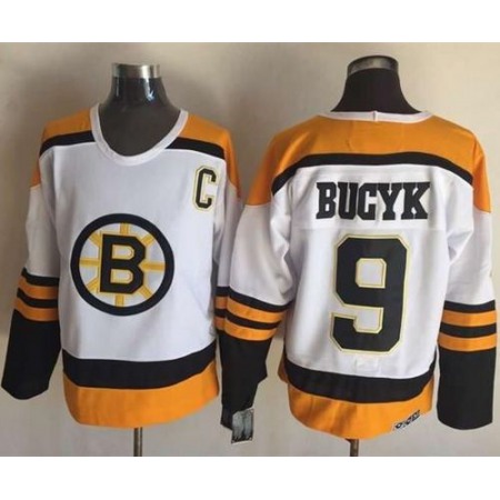Bruins #9 Johnny Bucyk Yellow/White CCM Throwback Stitched NHL Jersey