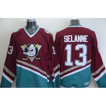 Ducks #13 Teemu Selanne Red CCM Throwback Stitched NHL Jersey