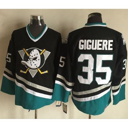 Ducks #35 Jean-Sebastien Giguere Black/Turquoise CCM Throwback Stitched NHL Jersey
