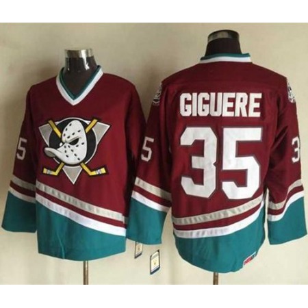 Ducks #35 Jean-Sebastien Giguere Red CCM Throwback Stitched NHL Jersey