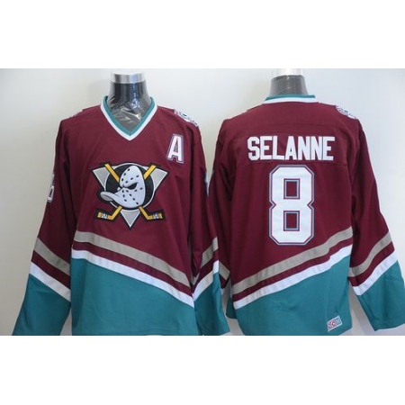 Ducks #8 Teemu Selanne Red CCM Throwback Stitched NHL Jersey