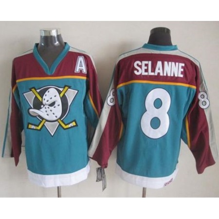 Ducks #8 Teemu Selanne Red/Turquoise CCM Throwback Stitched NHL Jersey